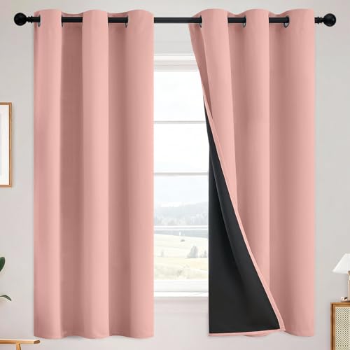 SimpleHome Peach Pink 100% Blackout Curtains Room Darkening Living Room 63