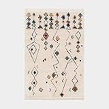 Taille : 120 x 170 cm Tapis Motif berbère à Franges - Empreinte du désert - Bleu, Camel - 120 x 170 cm
