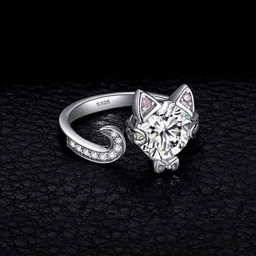 Jewelrypalace Sweet Cat Pink Cubic Zirconia Rings For Women, Bow 14K White Gold 925 Sterling Silver Open Adjustable Ring For Girl, Cz Gemstone Jewelry Sets Rings #TOP4