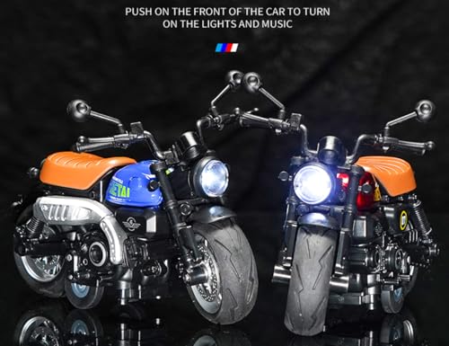Gilumza Pull Back Vehicles Classic Motorcycle Toys, Friction Powered Die Cast Racing Motorcycles with Music Lighting, Pullback Toy Gift for Christmas Brithday (Blue)