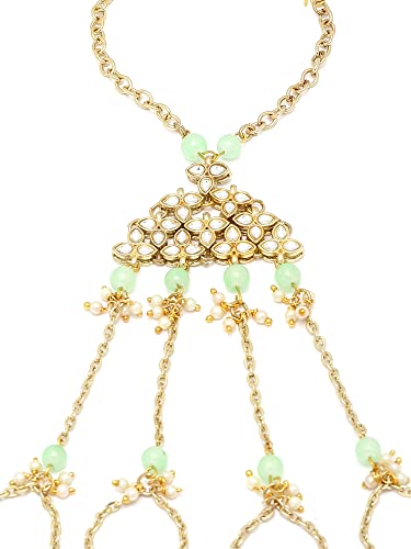 Image of Karatcart Gold Plated Baby Pink Pearl Chain Kundan Hathphool