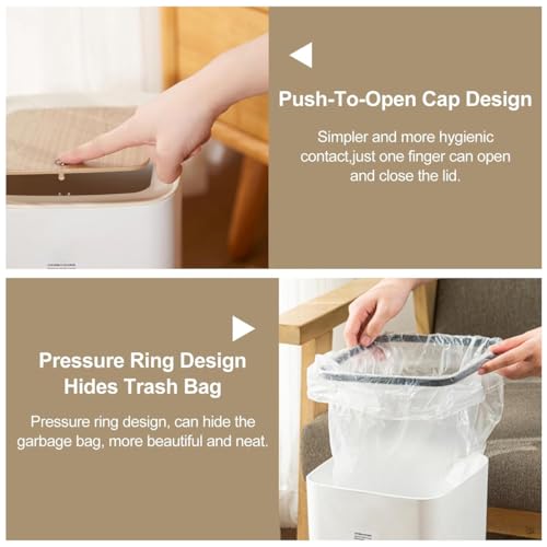 Image of Kriva Modern Plastic Dustbin with Lid | Stylish Indoor Trash Can for Living Room, Bedroom, Kitchen & Office | Compact Waste Bin with Push Button (Beige)
