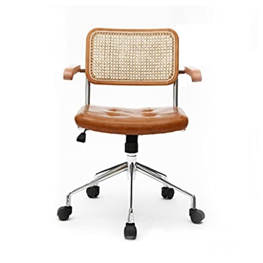BBFQL Rattan Computer Chair Office Chair Retro Swivel Chair Desk Study Chair Ergonomic Seat, Yellow, 64*47*76cm