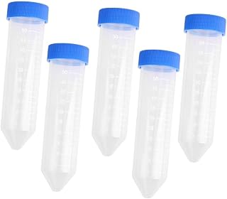 Tiuimk Centrifuge Tubes 50ml, Pack of 5, Laboratory Test Tubes with Sharp Bottom and Screw Caps, Plastic Graduated Cylinder for Samples, Food Colourings, Craft Use, Leak-proof and Chemically Resistant