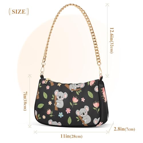 Cute Cartoon Koalas Pastel Floral Lady One Shoulder Bag for Women Casual Purse Hobo Formal Designer Handbags Zipper Closure3