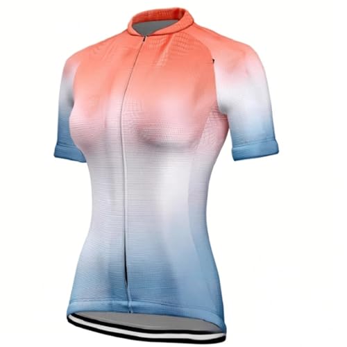 Treer Maillot de Ciclismo Manga Corta Hombre, Camiseta Deportiva para Bicicleta de Verano, Ropa Ciclista Transpirable Secado Rápido, Ideal para MTB y Ciclismo de Ruta (Rosa Azul,3XL)