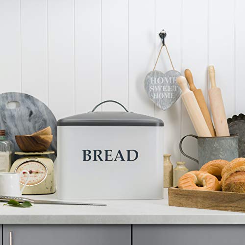 Extra Large Bread Box - Bread Boxes For Kitchen Counter Holds 2+ Loaves For All Your Bread Storage - Bread Container Counter Organizer For Farmhouse Kitchen Decor, Vintage Gray And White Kitchen Decor #TOP4