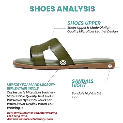 Image of NianEr Womens Microfiber Leather Memory Foam H Sandals Summer Shoes Slides | Flat, Comfortable, Slip On, Dressy, Dress, Beach, Vacation, Designer, Comfy, Casual, Bridal, Church, Boho, Office, Work