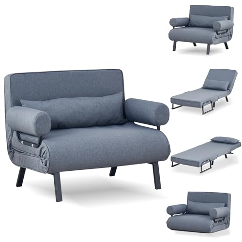 Image of TRIOBLADE Folding Sofa Bed 4-in-1 Convertible Sofa Chair Bed Folding Sleeper Couch with 6-Position Backrest Comfortable Armrests Pillow Chaise Lounge Couch Recliner for Home Office (Grey, 100cm)