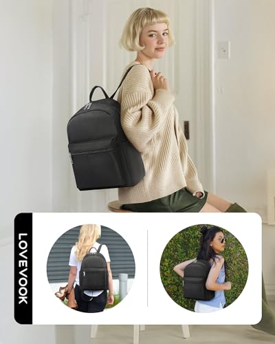 LOVEVOOK Rucksack Damen Klein, Wasserdicht Kleiner Damen-rucksackhandtaschen Elegant, Mini Damenrucksack Cityrucksack Tagesrucksack Modern Backpack Women für Reise Schule Arbeit, Schwarz