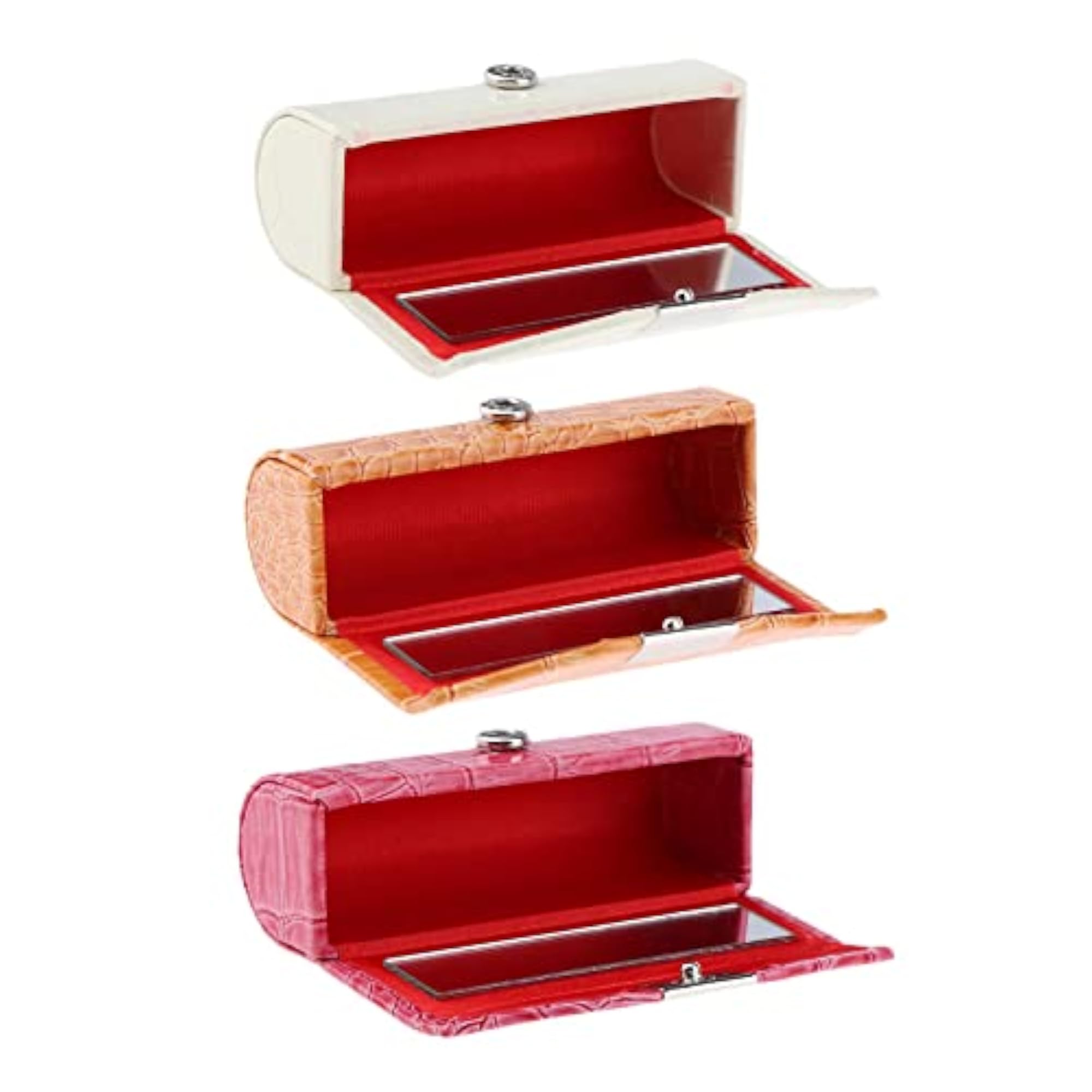3x Lipstick Case Rose Red, White, and Orange Storage Box