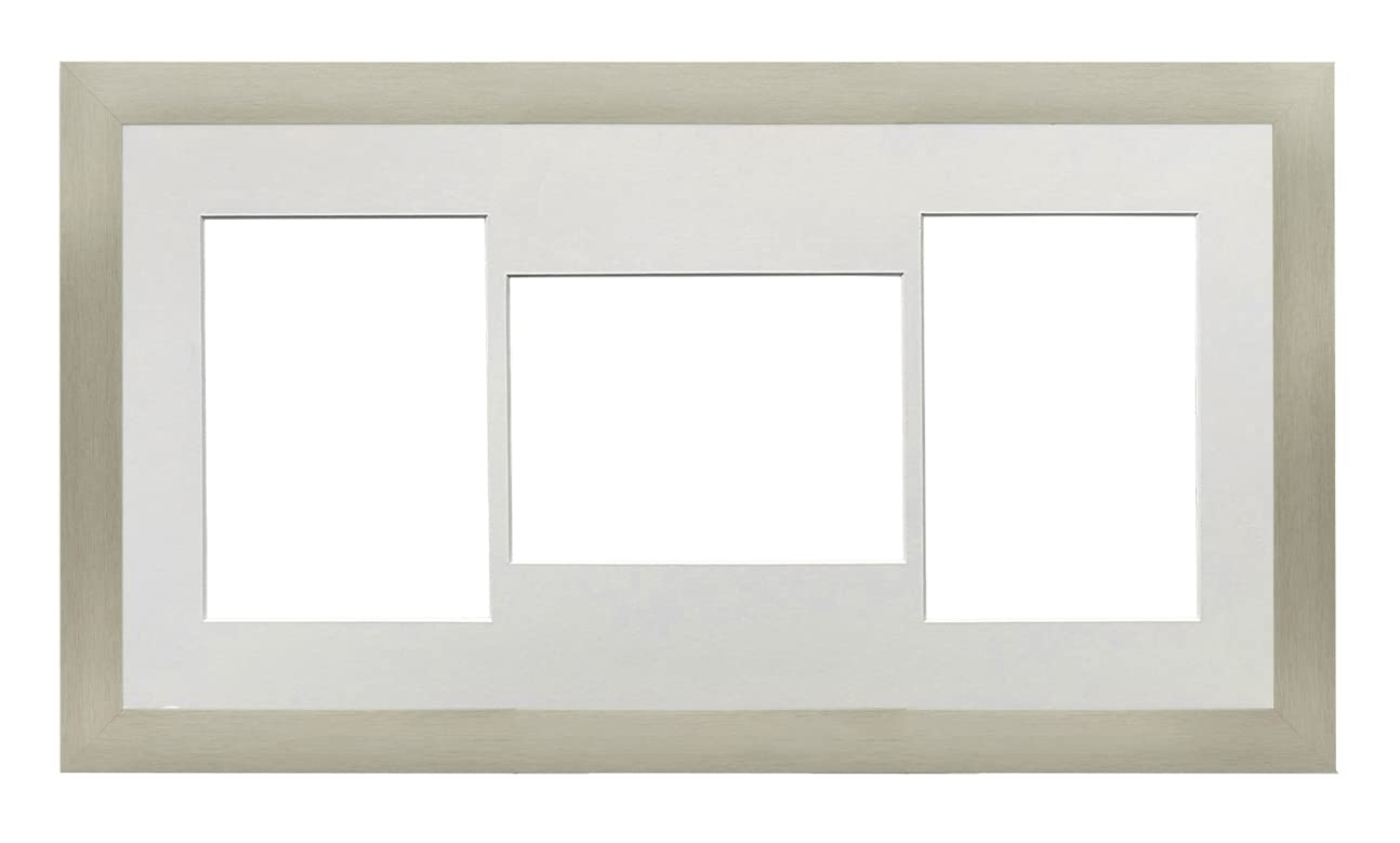Silver Frame 20x10' Multi Aperture Picture Frame with White Mount to fit (3x) 7x5' Photos with Perspex Sheet - Wall Mountable Landscape or Portrait