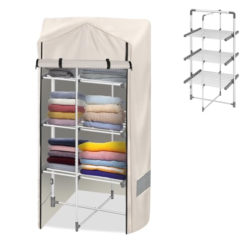 Housse de séchoir à linge chauffante à 3 niveaux, housse de séchoir à linge chauffante 500D, tissu Oxford coupe-vent résistant aux UV pour sèche-linge...