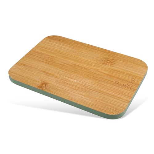 Fackelmann Balance Schneidebrett Holz Bambus – Kleines Holzbrett für die Küche für Fleisch, Fisch und Gemüse – Modernes Schneidbrett mit farbigem Rand – 21 x 15 x 0,5 cm, Braun