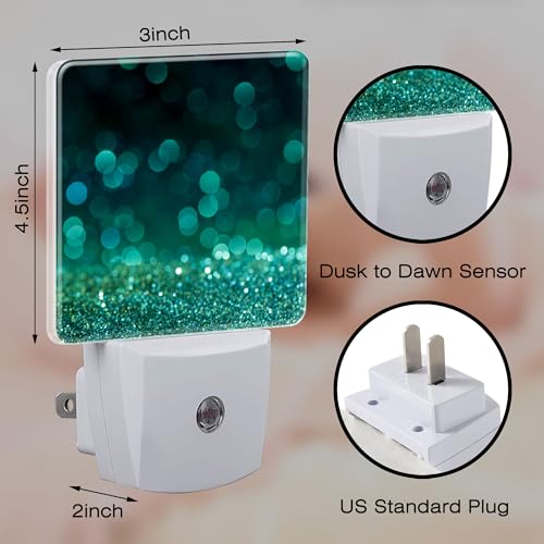 Image of Green Gold Glitter Night Light - Plug into Wall, Green Sparkle Shining Lights Dusk to Dawn, 0.5w Energy Saving Sleep Friendly Night Light for Kids Boys Girls Home Decor