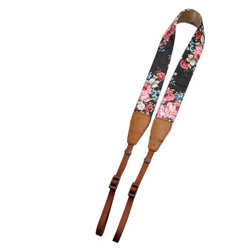 CAM-IN Print Denim/Leather Camera Shoulder Neck Strap for Nikon Canon Leica Olympus Flower Theme