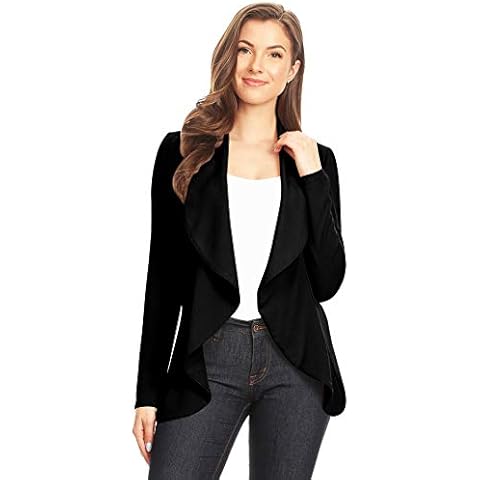 Women's Casual Work Office Long Sleeve Open Front Blazer Jacket with Plus Size Black M Cover