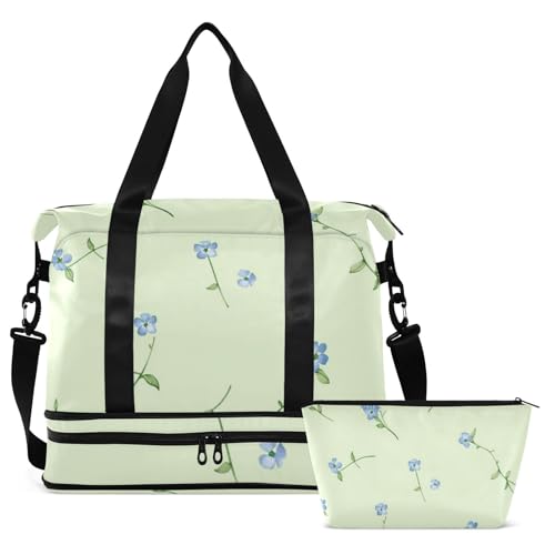 Turquoise Vintage Flowers Duffel Bags Gym Sports Carry with Adjustable Strap for Yoga 2 Pcs Set2