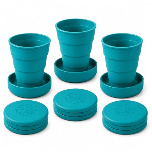 Image of Foldable Travel Glass | Collapsible Folding Travel Cup with Lid | Portable Silicone Drinking Glass | Leakproof & Reusable Cup for Traveling, Camping, School & Outdoor Use (Pack OF 3)