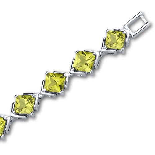 Peora Peridot Tennis Bracelet For Women 925 Sterling Silver, Natural Gemstone, 11.25 Carats Total 16 Pieces Princess Cut, 7 1/4 Inch Length #TOP2
