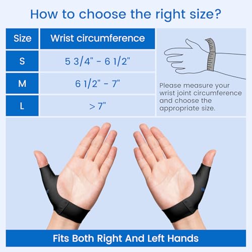 Image of Velpeau Elastic Thumb Support Brace Liner (Pack of 2), Splashproof Thumb Wrist Compression Sleeve for Arthritis Pain, Tendonitis, Sprains, Sports, Fits Left & Right Hands (Black, Short Version, M)