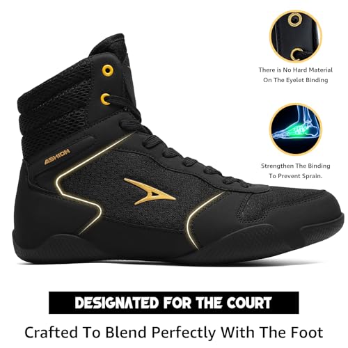 ASHION Men's Wrestling Shoes Boxing Shoes Lightweight High Top Fitness Sneakers Weightlifting Powerlifting Shoes Zero Drop Sole4