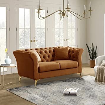 Image of Luxury Velvet 2 Seater Chaise Lounge Sofa - Tufted Chesterfield Modern Couch with Button Tufted Back Elegant Lounge Couch for Living Room, Bedroom, Office