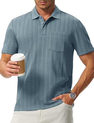 Image of TBMPOY Mens Casual Knit Polo with Pocket Textured Shirts Short Sleeve Classic Summer Vacation