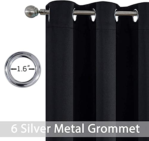 Yakamok 84 Inch Length Blackout Curtains for Bedroom, Thermal Insulated Room Darkening Grommet Top Window Drapes for Living Room,Black,42W x 84L,2 Panels