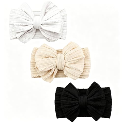 YWAOAIJD Baby Bows Headbands Soft Nylon Handmade Hair Accessories for Newborn Infant Toddler Kids (3 Mixed White Large)