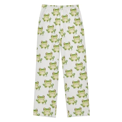 senya Frog Watercolor White Long Pajama Pants Bottoms Soft Sleepwear with Pockets