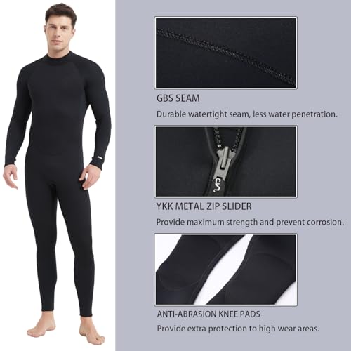 Lemorecn Mens Wetsuits Jumpsuit Neoprene 5/4mm Full Body Diving Suit for Men (3052-S)