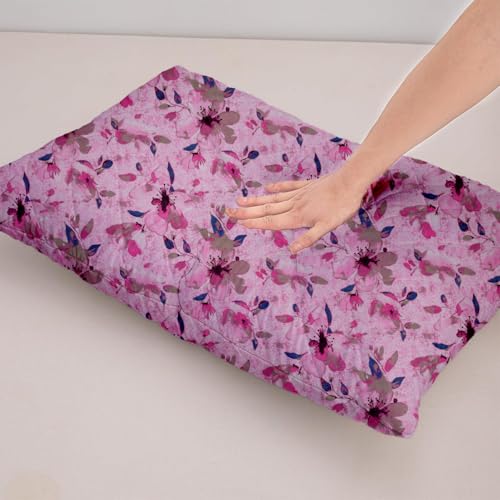 Image of LINENWALAS Printed Cotton Quilted Pillow Cover - Set of 4 | Ultra-Soft, Cooling & Breathable | Skin & Hair Friendly |Zipper Closure | Sweat-Absorbent & Hypoallergenic (18x28 Inches, Pink Paradise)