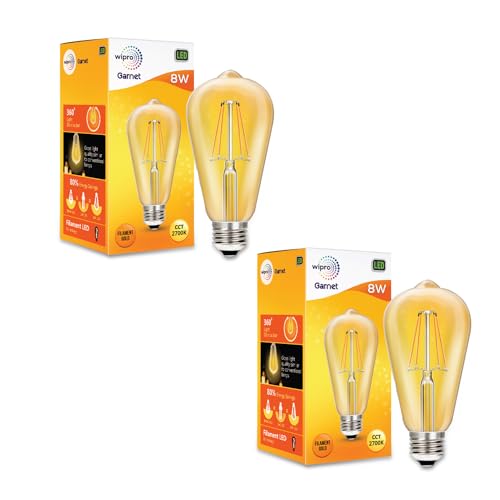Image of Wipro Garnet 8W ST64 LED Filament Bulb | Decorative LED Bulb for Home & Office Decoration | Energy Efficient Filament Bulb comes with In-Built Surge Protection | E27 Bulb, 2700K(Warm White, Pack of 2)