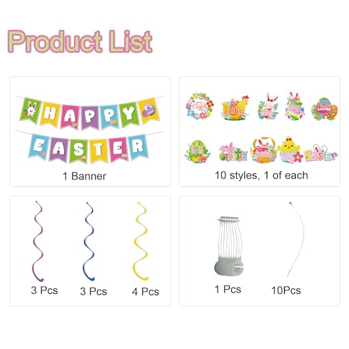 Image of Happy Easter Banner and Egg Bunny Chicken Hanging Swirls for Easter Party Decorations Indoor Outdoor Home Classroom Baby Showers 1st Birthday Decor