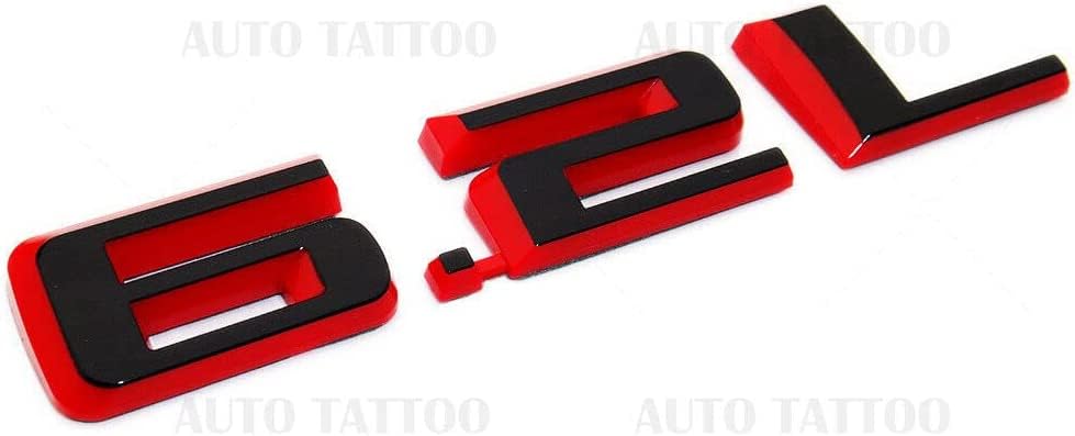 Image of 2pcs 6.2L Emblems 3D Hood Style Badge Logo Sticker Nameplate Letter Replacement for 1500 2500HD (Red Black)