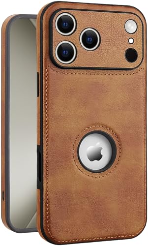 SOUTEM PU Leather Case for iPhone 17 Pro Max,Full Camera Lens Protection Cover,PU Leather Slim Luxury Business Non-Slip Grip Rugged Shockproof Full Body Protective Case for iPhone 17 Pro Max(Brown)