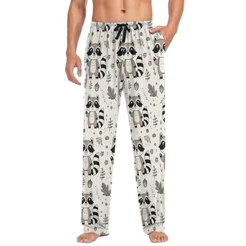 Cute Raccoon Doodle Animals Men's Pajama Pants for Men Lounge Pants Pajama Bottoms Soft Long Sleep Pant Lightweight