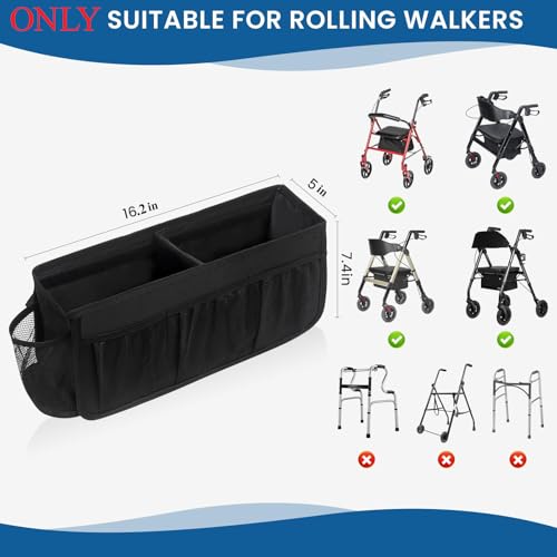 Image of Upgraded Rollator Basket, Large Walker Accessories Bag with Multiple Pockets, Rollator Accessories for Seniors Baskets for Rolling Folding Walker Easy to Use(Black)