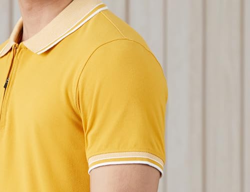 Image of Amazon Brand - Symbol Men's Cotton Rich Solid Zipper Polo Collar Tshirts | Half Sleeves | Plain-Regular Fit (Available in Plus Sizes)