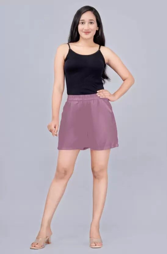 Image of Women's Cotton Regular Relaxed Fit Solid Print Design Thigh Length Casual Summer Running Yoga Gym Night Wear Shorts Elastic Waistband and Drawstring with Pocket