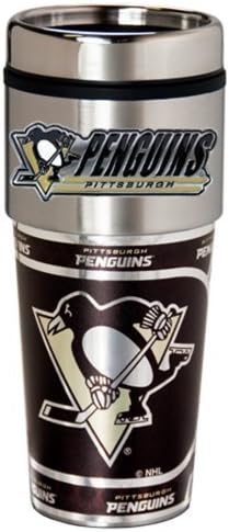 Great American Products NHL Metallic Travel Tumbler, Stainless Steel and Black Vinyl, 16-Ounce
