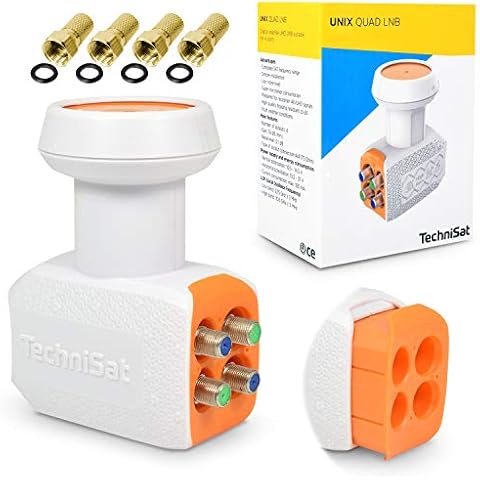 TechniSat Quad LNB für 4 Teilnehmer TV Receiver direkt Anschluss mit Wetterschutz Unix digital UHD 4K Ultra HD Full HDTV + 4 F-Stecker Cover