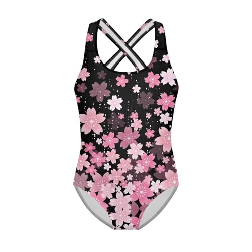 Image of Girls One Piece Swimsuits Summer Quick Dry Crewneck Beach Bathing Suit Cross Shoulder Strap Swimwear 5-14 Years