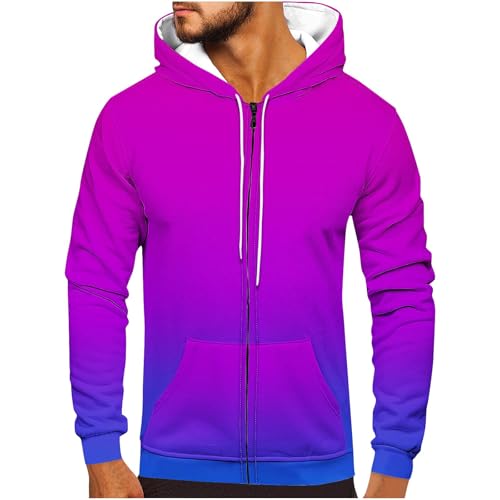 Mens Gradient Zip Up Hoodie Casual Sweatshirt With Drawstring Hood And Split Pockets Lightweight Streetwear Layering