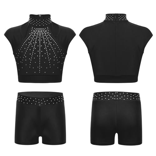 Girls 2 Pieces Gymnastic Workout Set Crop Tops with Shorts Dance Outfits Athletic Tracksuit