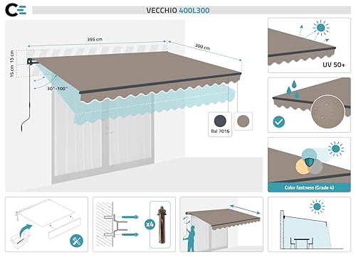 Store banne manuel Cazeboo Vecchio store de terrasse taupe 12m² - 3