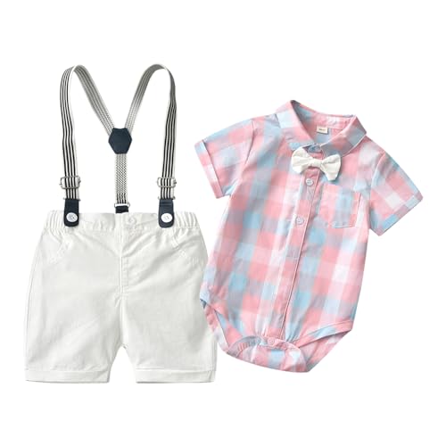 Image of Baby Boys Gentleman Outfits Suits, Infant Short Sleeves Shirt+Bib Pants+Bow Tie Overalls Clothes Set
