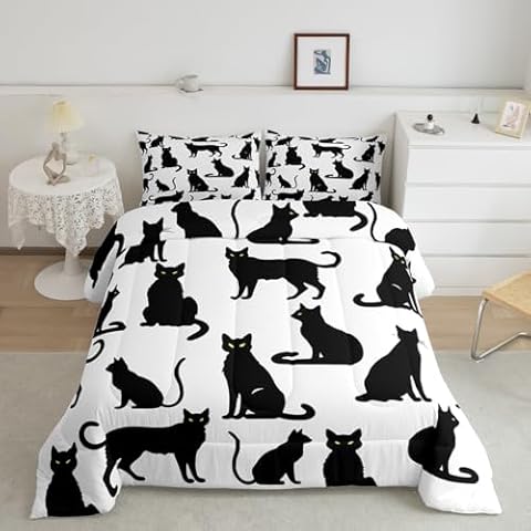 Feelyou Black Cat Comforter Set for Kids Cover