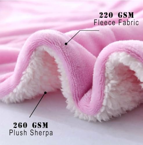 Image of VAS COLLECTIONS Flannel Sherpa Baby Blanket | 2-Layer Soft & Fluffy AC Blanket | 250 GSM, 800 g Lightweight All-Season Wrapping Sheet for Newborns (Baby Pink, 130 x 105 cm, 3-24 Months)